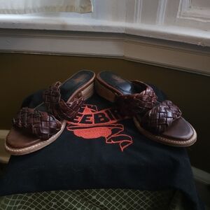Brown Woven Leather Sandals